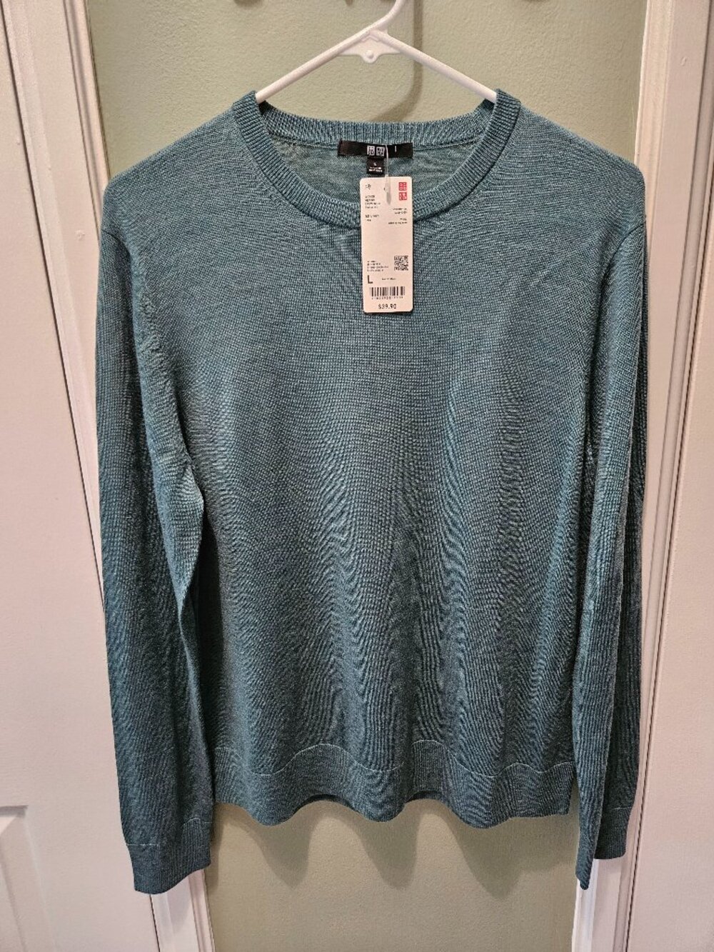 Uniqlo Women's Crew Neck Merino Wool Sweater Large L Green NEW Lightweight